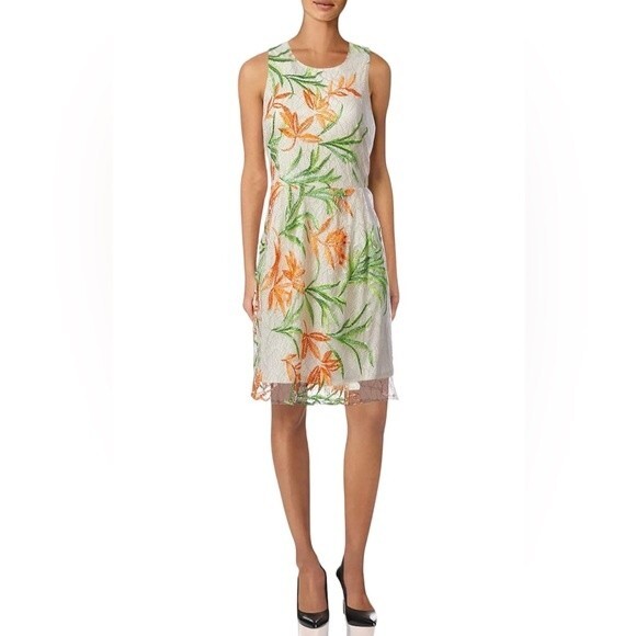Laundry Shelli Segal Floral Embroidered A-Line Sleeveless Dress Lace Overlay - Picture 1 of 16